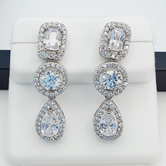 "925 Sterling Silver Cubic Zircon Earrings, UU1P7A7024 - Picture 1 of 11